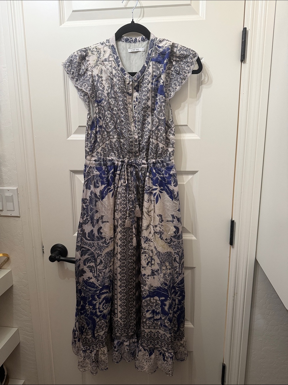 Johnny Was Blue and White Floral Maxi Dress